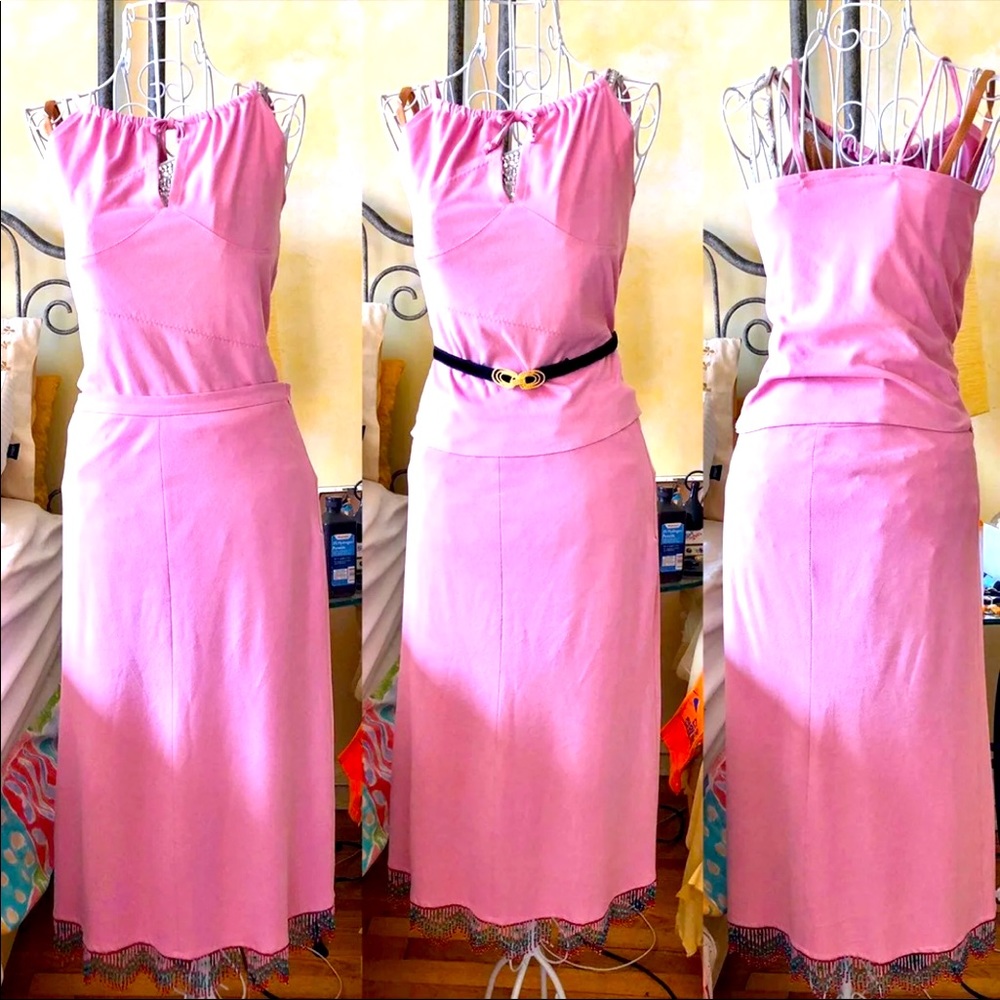 Sharagano, Pink faux suede 2 piece dress,
